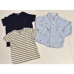 Lot of 3 Long Sleeve Dog Embroidered Button Up Shirt & Short Sleeve Tee Boys 2T